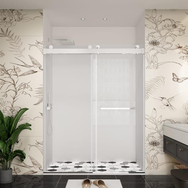 76 in. W x 76 in. H Double Sliding Frameless Soft Close Bypass Bath Shower Door in Chrome with 3/8 in. Clear Glass
