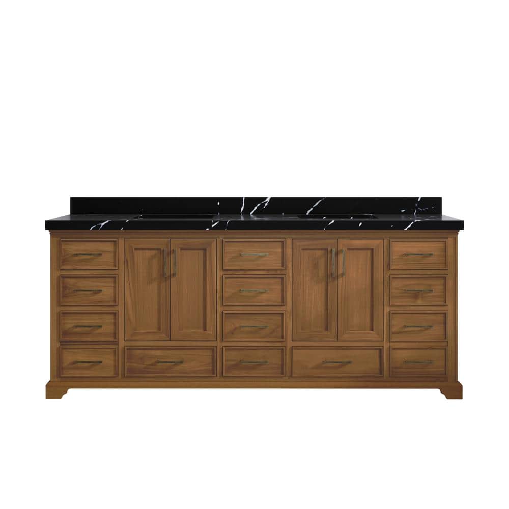 Charlotte Teak 84 in. W x 22 in. D x 36 in. H Double Sink Bath Vanity in Dark Natural with 2 in. Calacatta Black Top price history on PriceWatchPro