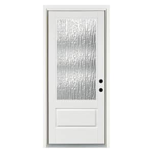 36 in. x 80 in. Left-Hand Inswing 3/4 Lite Water Wave Glass Finished White Fiberglass Prehung Front Door