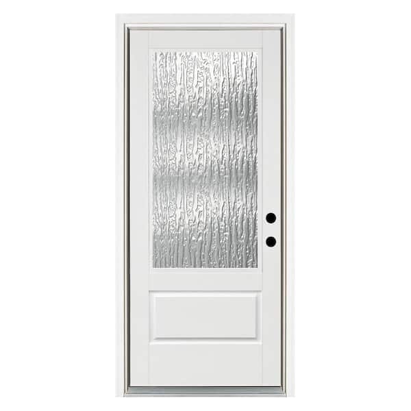 MP Doors 36 in. x 80 in. Left-Hand Inswing 3/4 Lite Water Wave Glass Finished White Fiberglass Prehung Front Door