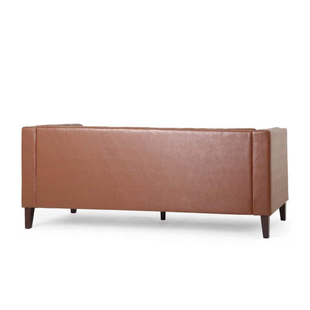 Ember 76" Brown Faux Leather Chesterfield Sofa with Tufted Back
