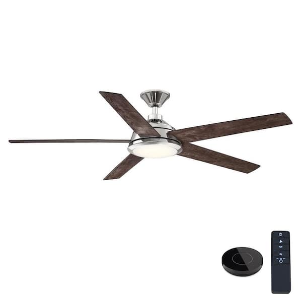 Home Decorators Collection Haverbrook 60 in. LED Polished Nickel Ceiling Fan with Light and Remote Control works with Google and Alexa