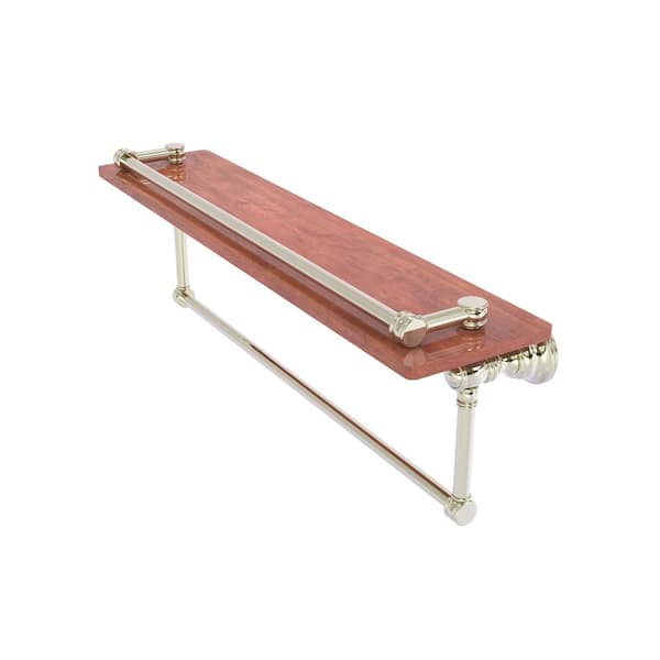 Carolina 22 in. Wood Gallery Shelf with Towel Bar in Brass Material in Polished Nickel