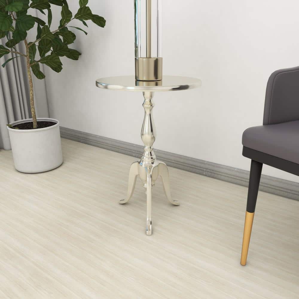 Elegant Silver Round Metal Pedestal Accent Table - 15" x 22"