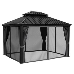 VEIKOUS 12 ft. W x 10 ft. L Aluminum Double Hardtop Gazebo with Grey ...