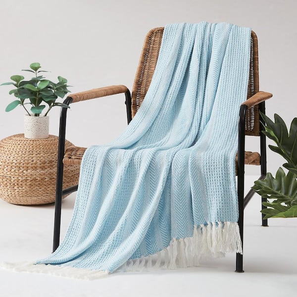 Textured Stripe Polyester Blue 50 x 60 Throw