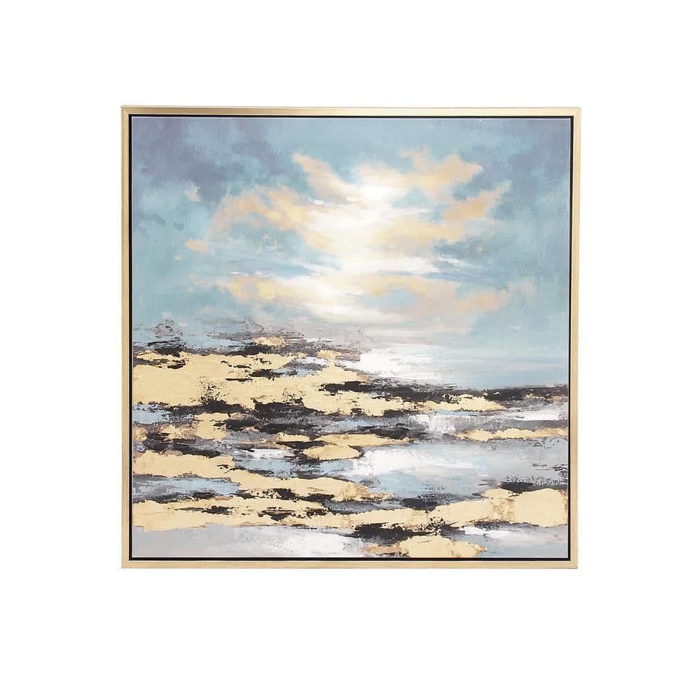 Blue and Gold Abstract Landscape Canvas Wall Art