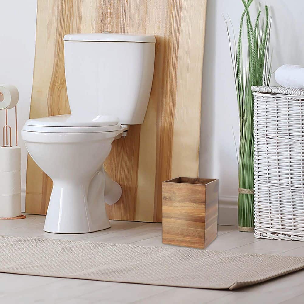 Acacia Wood Square Waste Basket for Bathroom/Bedroom - 2 Gallons