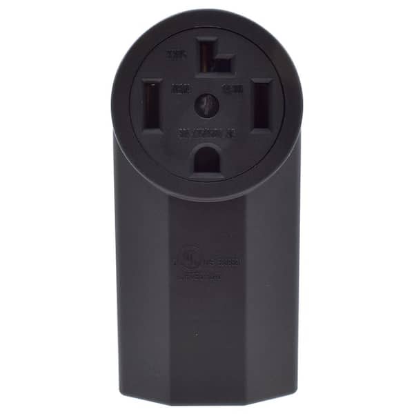 ELEGRP 30 Amp 125/250V, NEMA 14-30R Surface Mount Power Outlet, Single Straight Blade Range & Dryer Outlet Grounding, Black