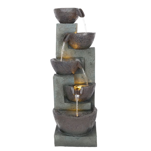 Alpine Corporation 39 in. Tall 5-Tiered Bowls Cascading Waterfall