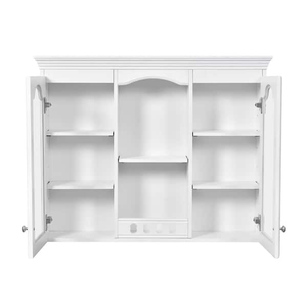 Classic 7.83 in. W x 35.27 in. D x 28 in. H Bathroom Storage Wall Cabinet in White with 2 Glass Doors