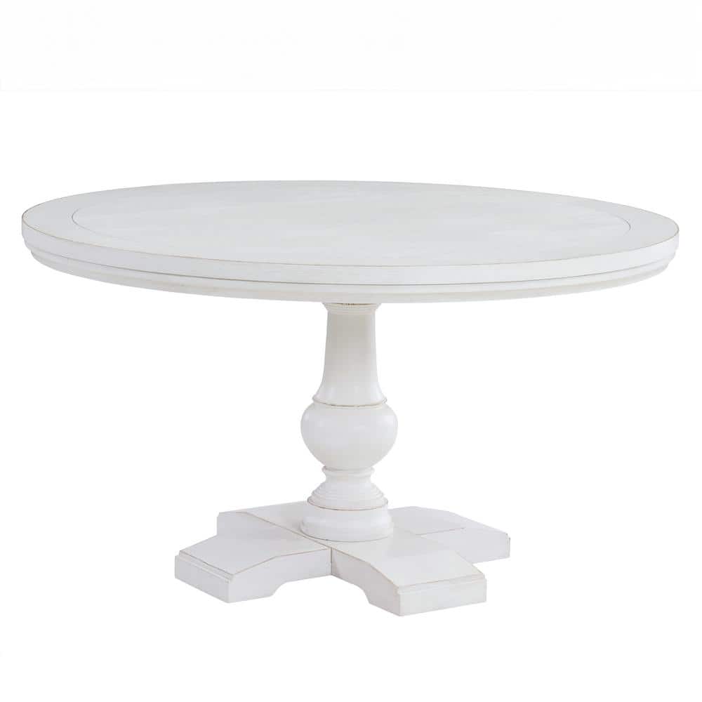 Antique White 54" Round Pedestal Dining Set with Upholstered Chairs