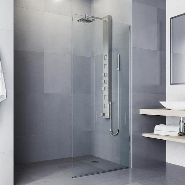 Bowery 58 in. H x 5 in. W 4-Jet Shower Panel System with Square Rainhead, Tub Filler and Hand Shower in Stainless Steel