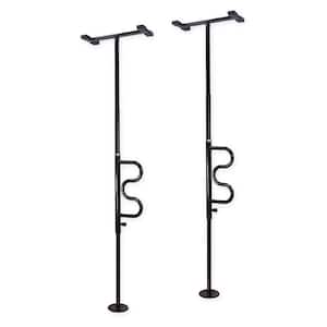 Security Pole and Curve Grab Bar, 7 ft. to 10 ft. Tension-Mounted Transfer Pole in Black (2-Pack)