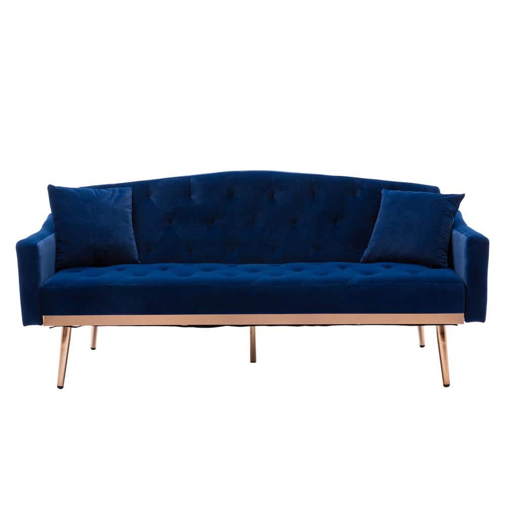 HOMEFUN 65 in Navy Blue Velvet Upholstered Tufted Convertible Sofa Bed