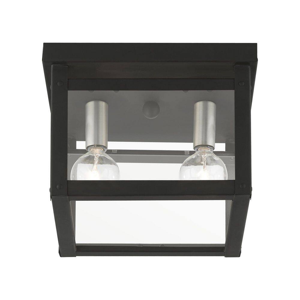 Milford 8" Black and Brushed Nickel Glass Flush Mount