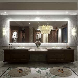 96 in. W x 36 in. H Rectangular Frameless Super Bright Backlited LED Anti-Fog Tempered Glass Wall Bathroom Vanity Mirror