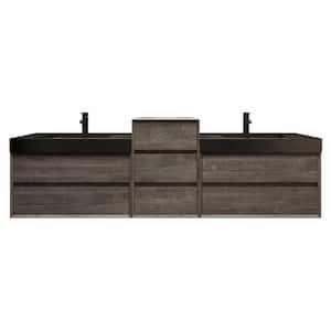 MIA 91 in. W x 20 in. D x 30 in. H Double Sink Middle Cabinet Bath Vanity in Gray Oak with Black Stainless Steel Top