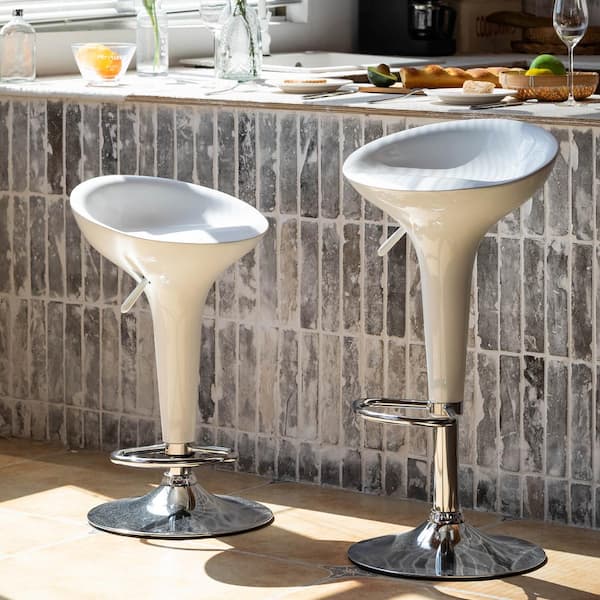 Homy Casa BAER Kitchen 22 to 31 in. White Bar Stools Counter Stools with ABS round Seat, Metal Frame, Set of 2