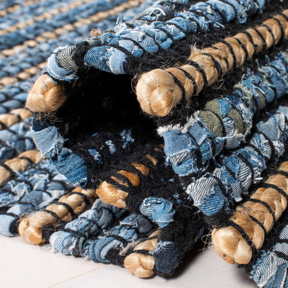Handwoven Coastal Charm Blue Cotton 95" Square Area Rug