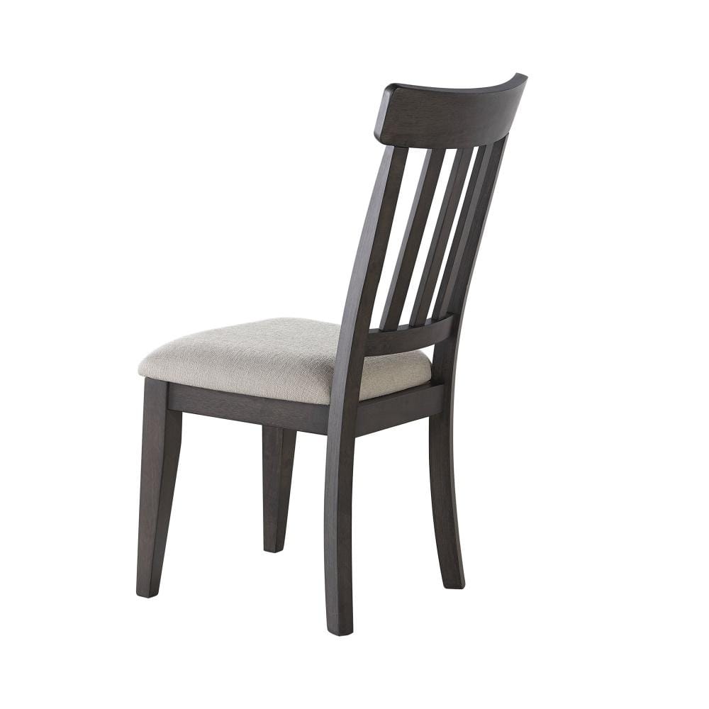 Beige Linen Upholstered Dark Brown Wood Side Chair Set