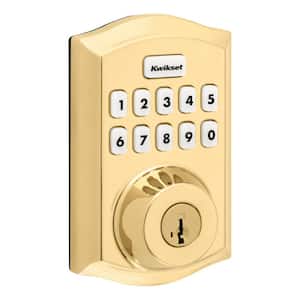 Home Connect 620 Keypad 869 Traditional Polished Brass Connected Smart Lock Deadbolt with Z-Wave-700 Feat SmartKey