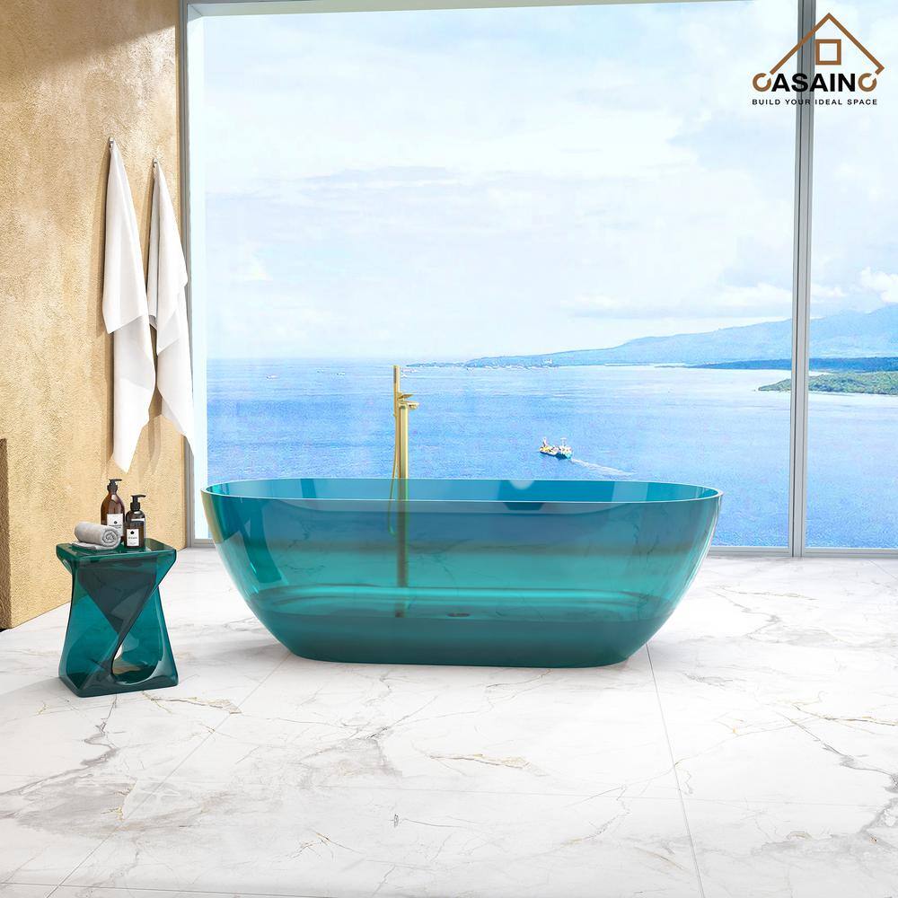 69'' Ocean Blue Transparent Resin Freestanding Soaking Bathtub