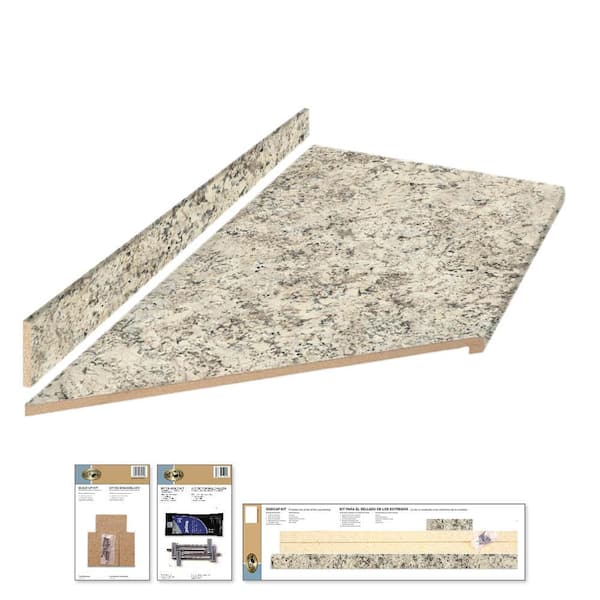 Hampton Bay 8 ft. Left Miter Laminate Countertop All-Inclusive Kit in Textured Typhoon Ice with Eased Edge and Loose Backsplash