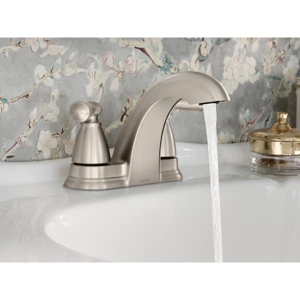 Banbury 4 in. Centerset 2-Handle Low-Arc Bathroom Faucet in Spot Resist Brushed Nickel (2-Pack)