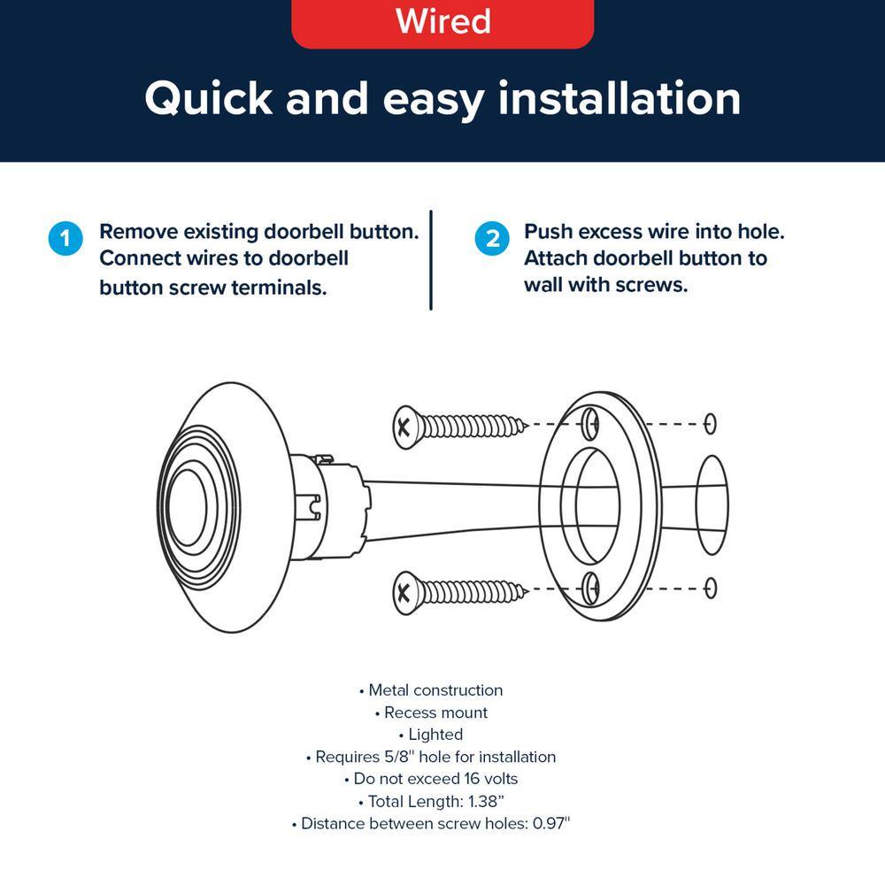 White LED Lighted Recessed Pushbutton Doorbell