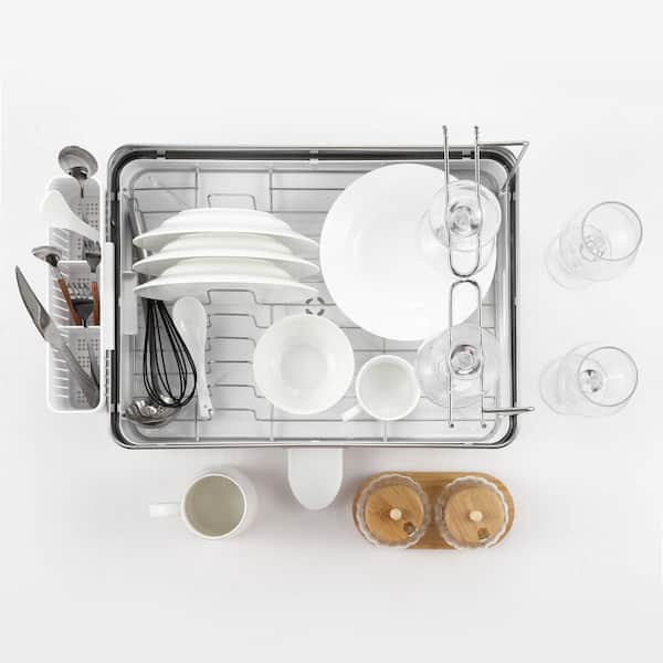 Simple Dish Drying Rack & Tray With Swivel Drain Spout, Wine Glass Hol –  Happimess