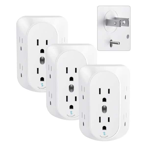 2 Prong Power Strip 3 to 2 Prong Grounding Outlet Adapter Polarized Plug 6 Outlet Surge Protector 3-Pack
