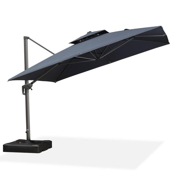 PURPLE LEAF 11 ft. Square 2-Tier Aluminum Cantilever 360° Rotation Patio Umbrella with Base in Ground, Dark Gray