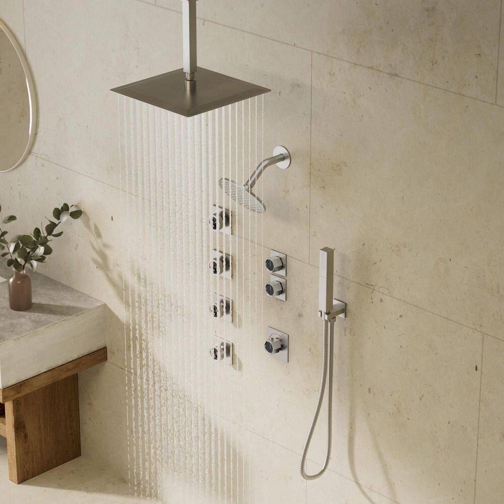 Multifunction 12 in. 5-Spray Dual Shower Head and Handheld Shower Head High Pressure in Brushed Nickel (Valve Included)