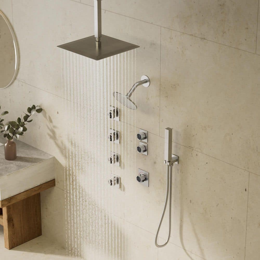 Multifunction Dual Shower System 12 in. 5-Spray Square High Pressure with Hand Shower in Brushed Nickel (Valve Included) price history on PriceWatchPro