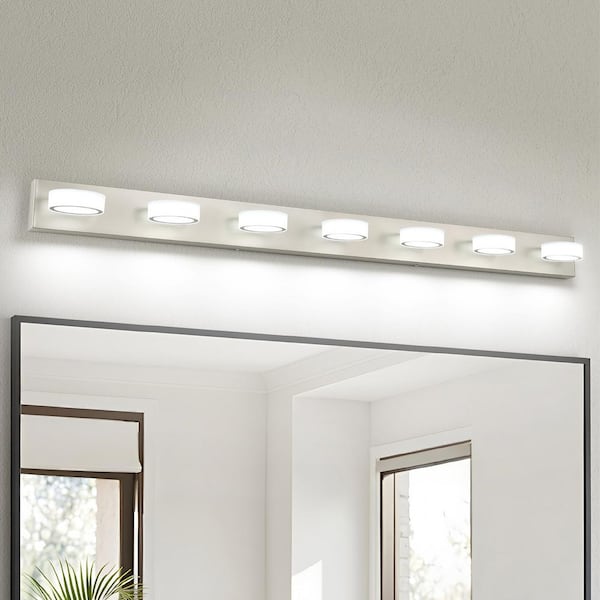 58.27 in. 7 Light Nickel LED Vanity Light with 270° Rotatable Lamphead Dimmable 5500K Light