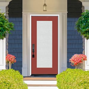 Legacy 36 in. x 80 in. Full Lite Rain Glass LHOS Primed Morocco Red Finish Fiberglass Prehung Front Door