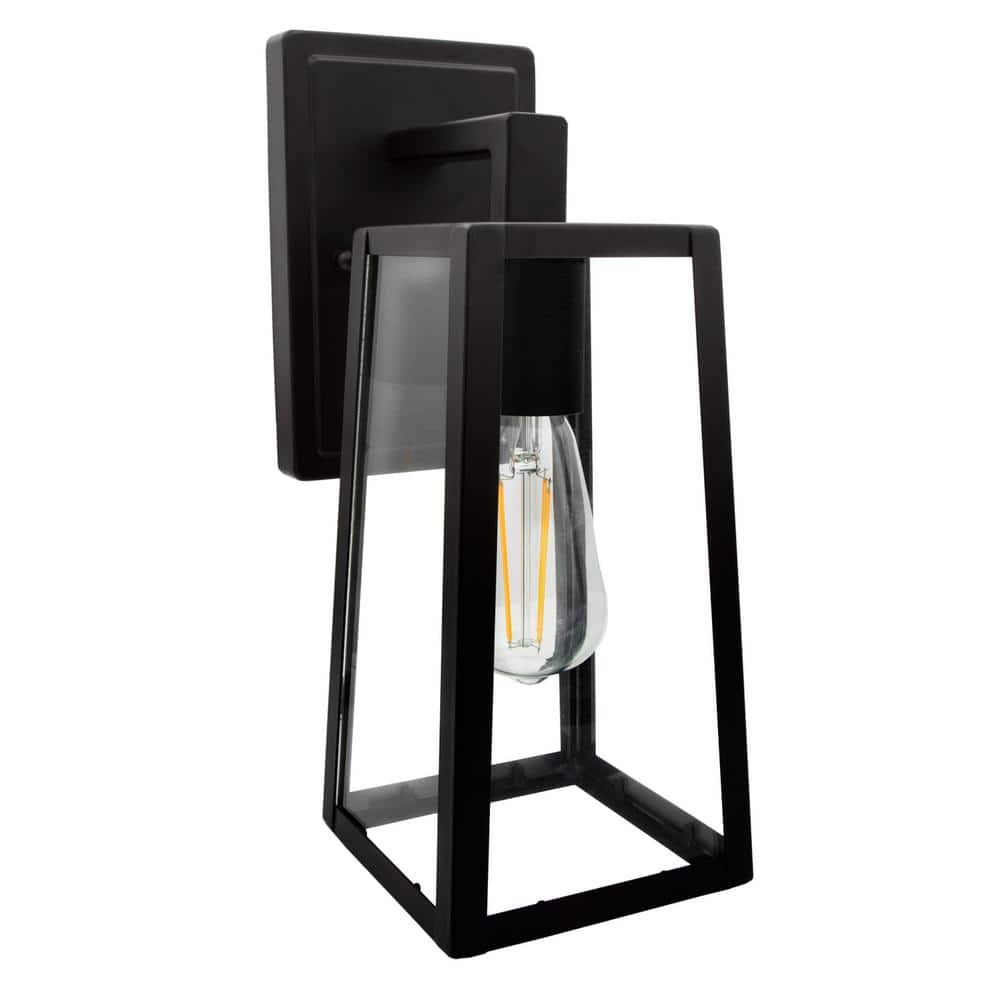 Black Metal and Clear Glass LED Outdoor Wall Sconce