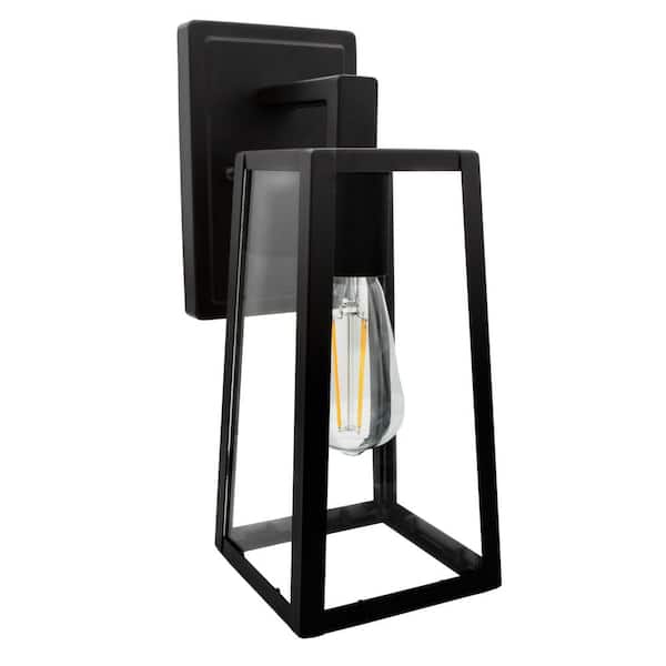 1-Light Black LED Outdoor Wall Lantern Sconce with ST19 Edison Bulb
