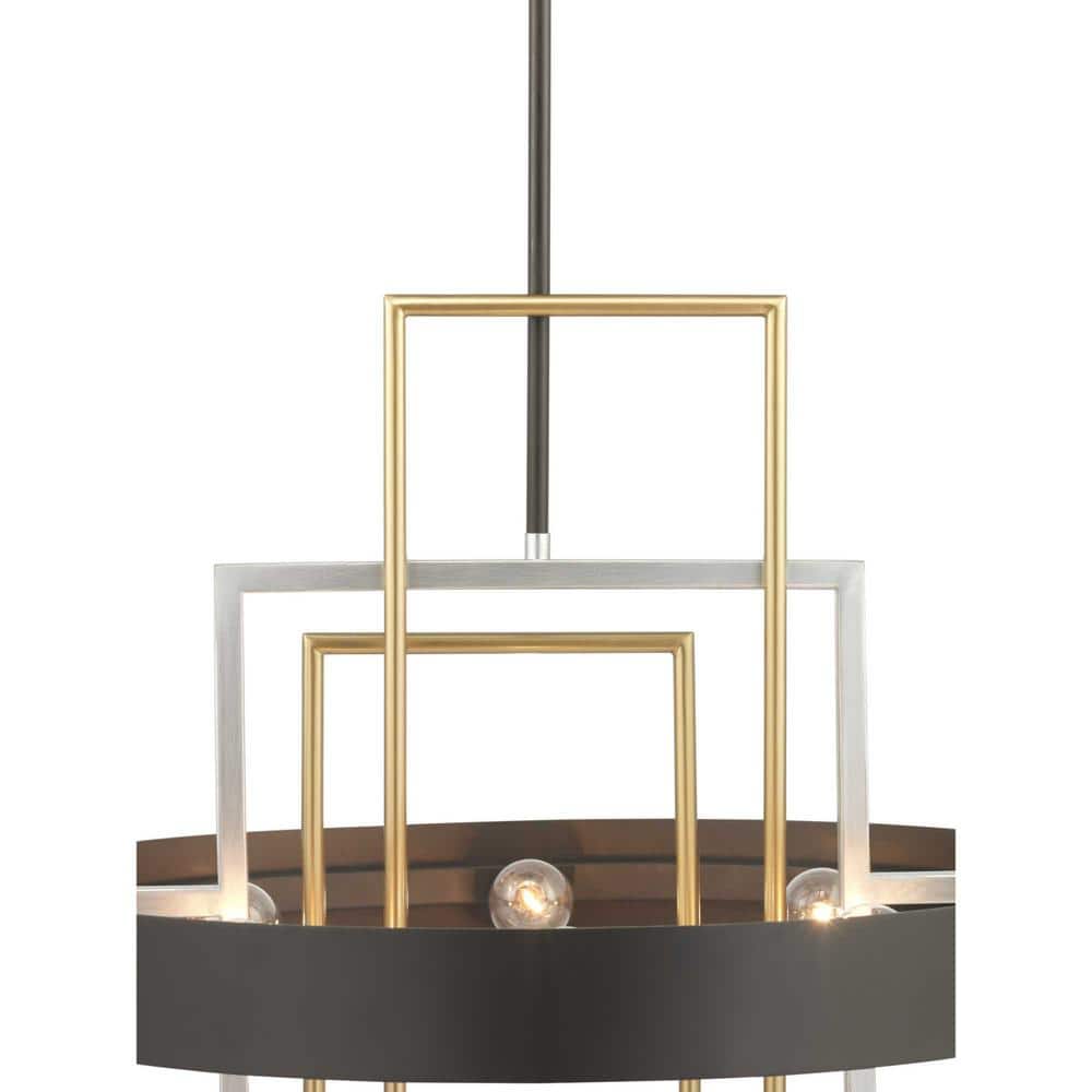 Adagio Modern 6-Light Circular Matte Black Pendant with Geometric Accents