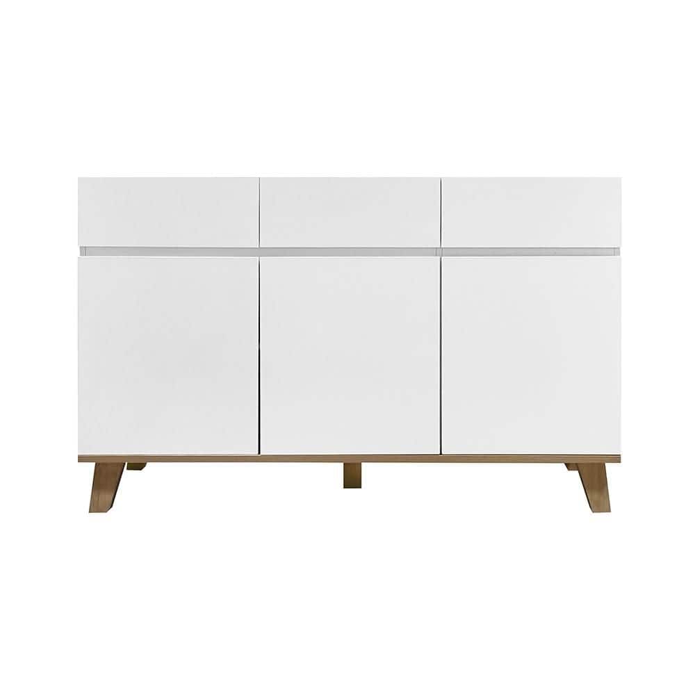3 Drawers+3 Doors Dresser MDF 6 Drawer Dresser Storage Chest with Solid Natural Wood Legs for Bedroom Living Room