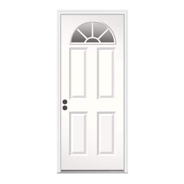 JELD-WEN 32 in. x 80 in. Right-Hand/Inswing Fan Lite Clear Glass White Primed Steel Prehung Front Door with Brickmould