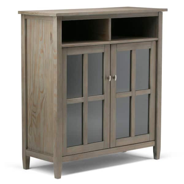 Simpli Home Warm Shaker Solid Wood 39 in. Wide Rustic Medium Storage Media Cabinet in Distressed Grey