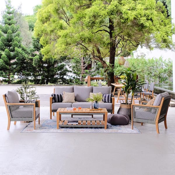 Cambridge Casual Cambridge Casual Nassau 4-Piece Teak Wood Patio Conversation Set with Gray Cushion