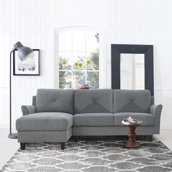 Lifestyle Solutions Harvard Dark Gray Microfiber 3-Seater L-Shaped Right-Facing Sectional Sofa with Curved Arms