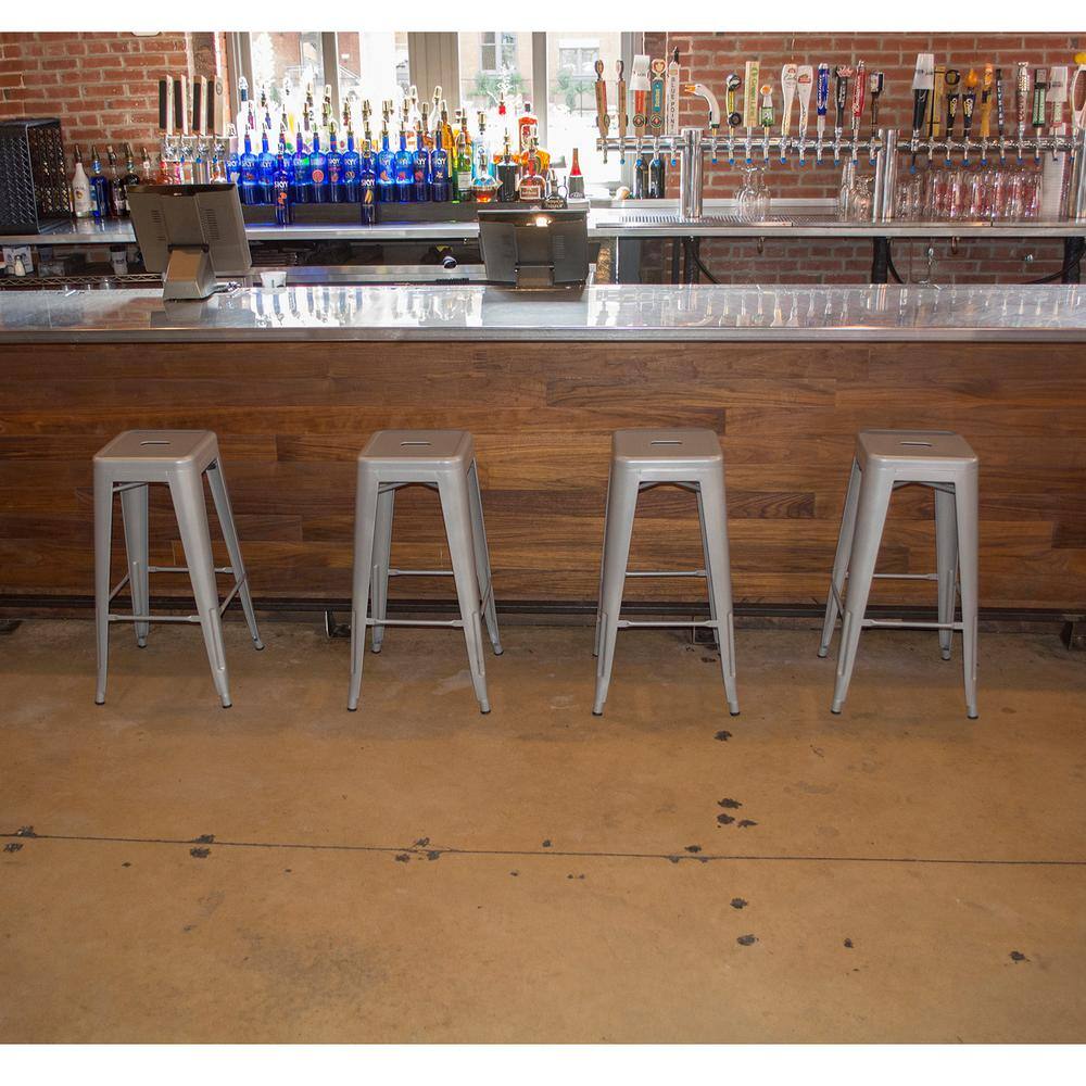 Gunmetal 30-Inch Stackable Metal Bar Stools, Set of 4