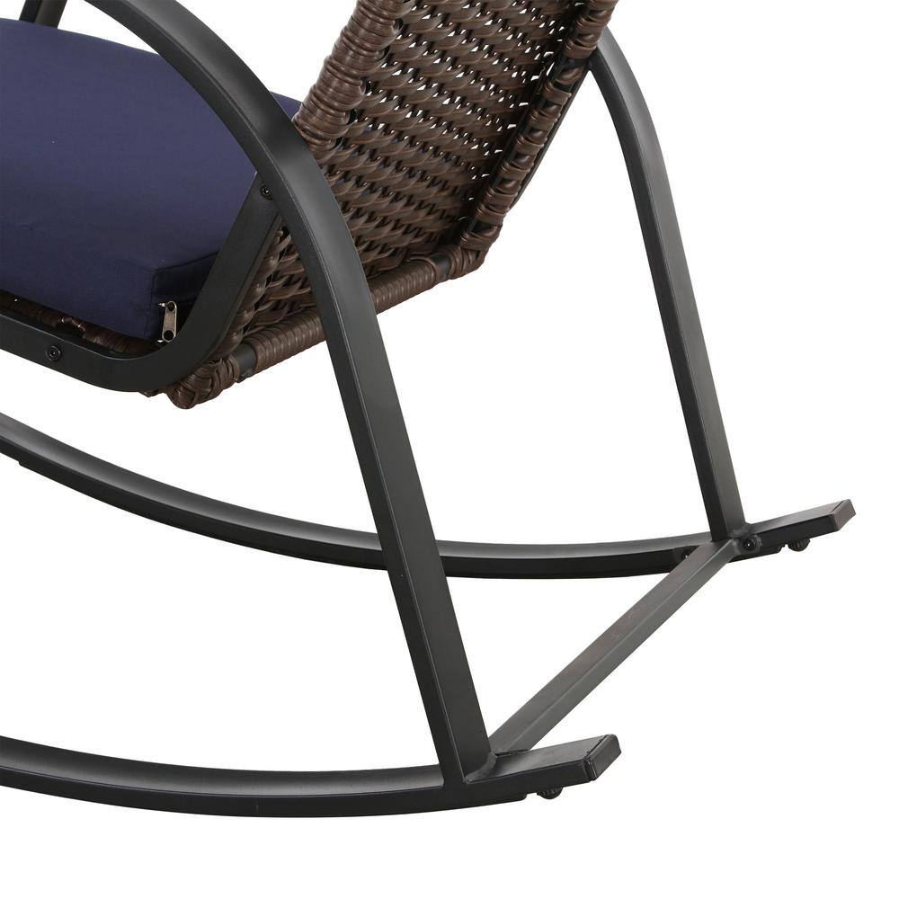 Modern Black Galvanized Steel Rocking Bistro Set with Blue Cushions