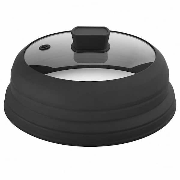Black 10.8 in. Microwave Splatter Cover Glass Splatter Guard Lid with Collapsible Silicone for Food Pot Plate Cover