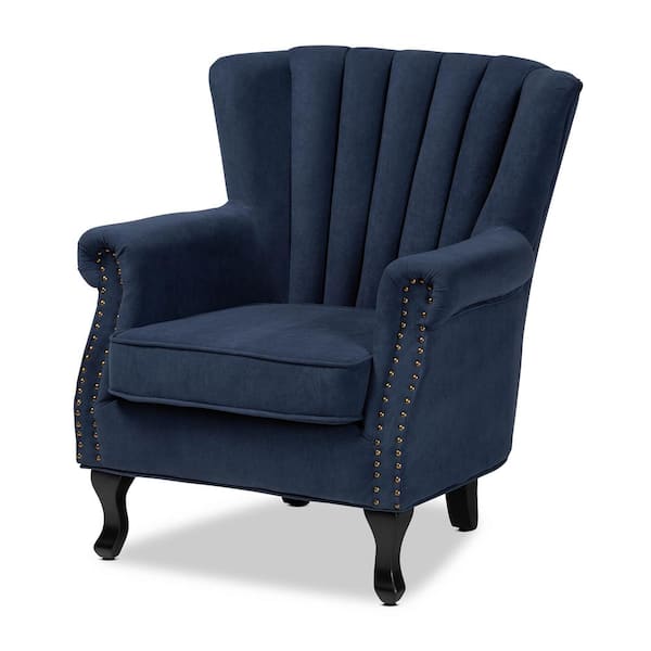 Baxton Studio Relena Navy Blue and Dark Brown Armchair 197 12445