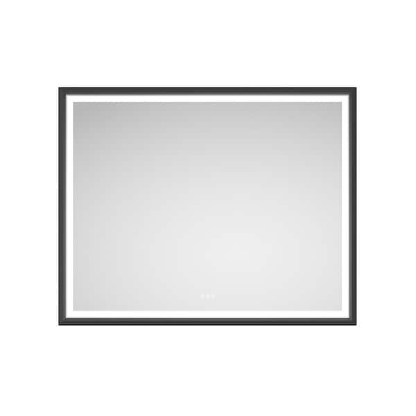 WELLFOR 60 in. W x 48 in. H Rectangular Aluminum Framed Anti-Fog Dimmable LED Wall Mount Bathroom Vanity Mirror in Matte Black